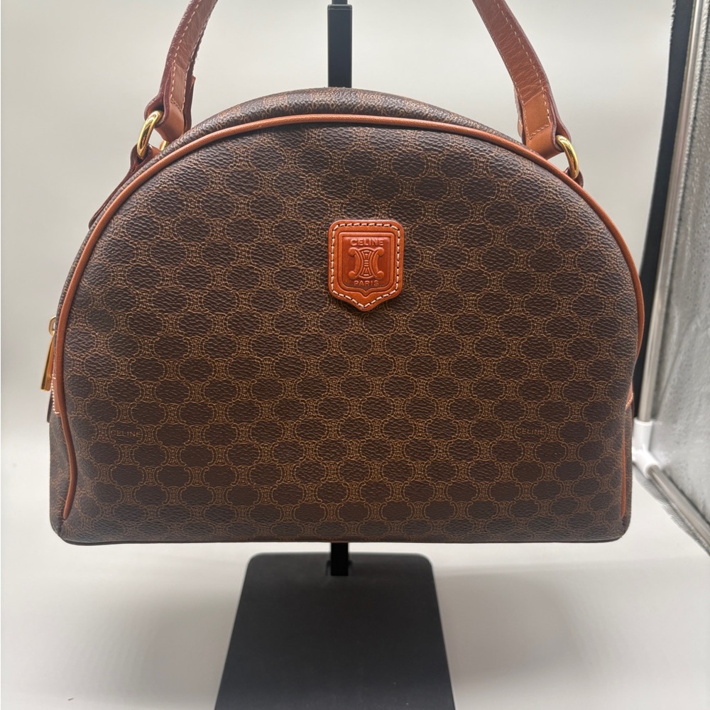 Celine Vintage Macadam Dome Bag Brown Tan Leather Boston Made in Italy